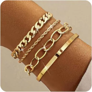 TEN MIRO 16k Chunky Gold Bracelets for Women Non Tarnish, Womens Gold Bracelet Stack Layered Chunky Chain Bracelets Waterproof Link Cuff Herringbone Bracelet Mothers' Day Jewelry Gifts