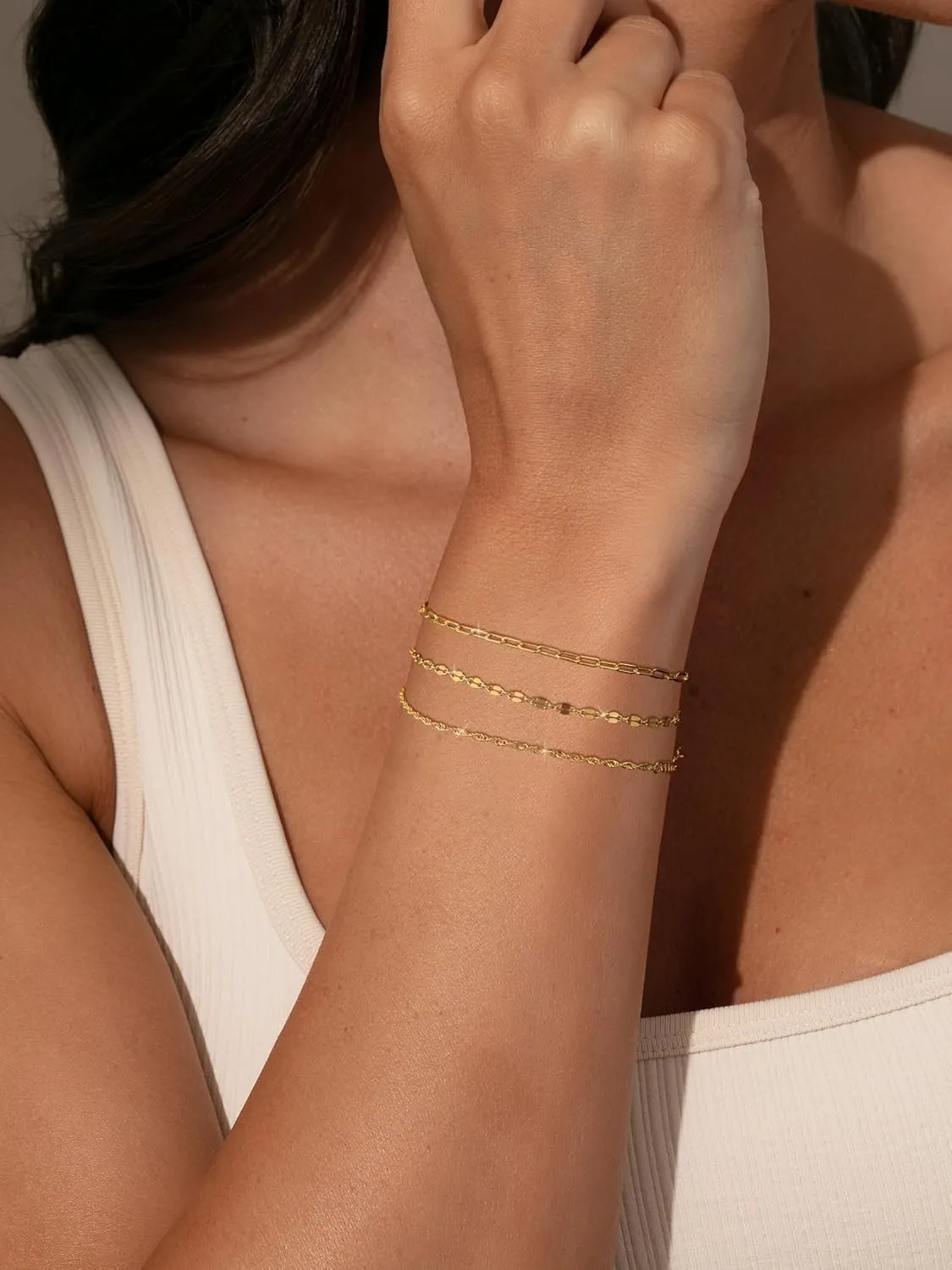 Tewiky Stack Gold Bracelets for Women Non Tarnish - Dainty 14K Gold Plated/Sterling Silver Chain Bracelets Set Adjustable Trendy Waterproof Jewelry for Women