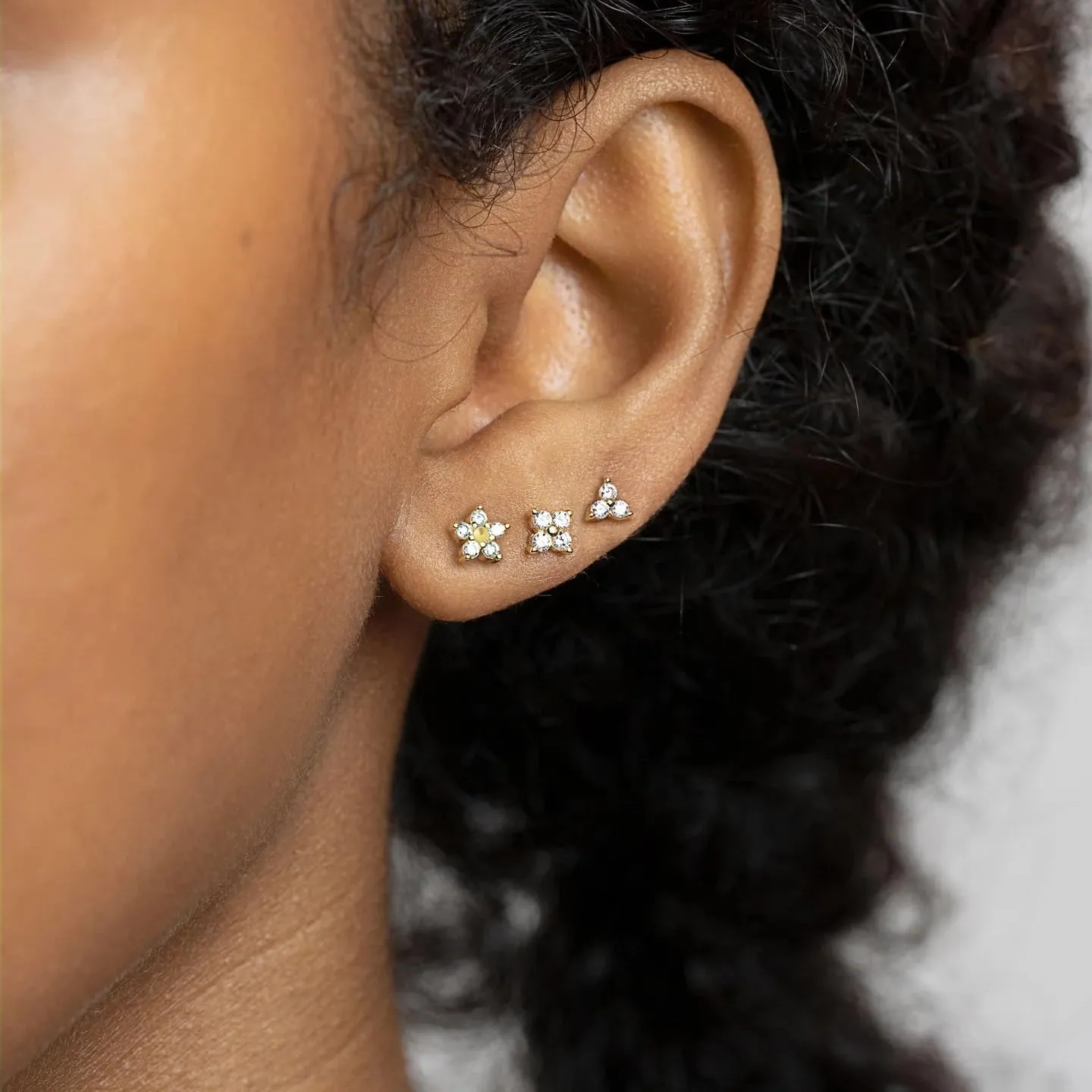 Threadless Flat Back Earrings, Hypoallergenic 14K Real Gold Plated CZ Butterfly, Flower, Crawler Stud Earrings | Cartilage Earring | Tragus Helix Piercing Jewelry | Push in Flatback Earrings for Women Men