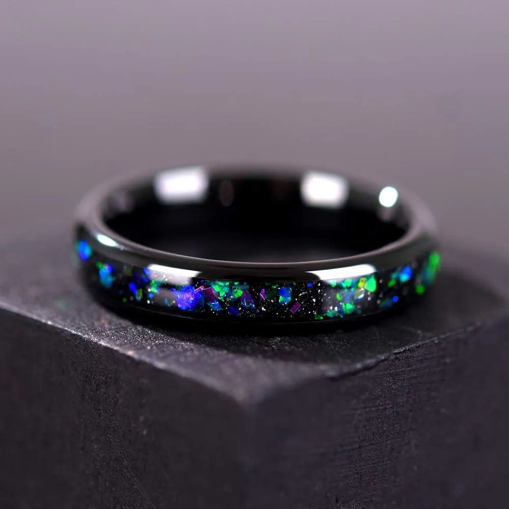 THREE KEYS JEWELRY Mens Womens Tungsten Rings 8mm 4mm Galaxy Series Created-opal Inlay Wedding Bands