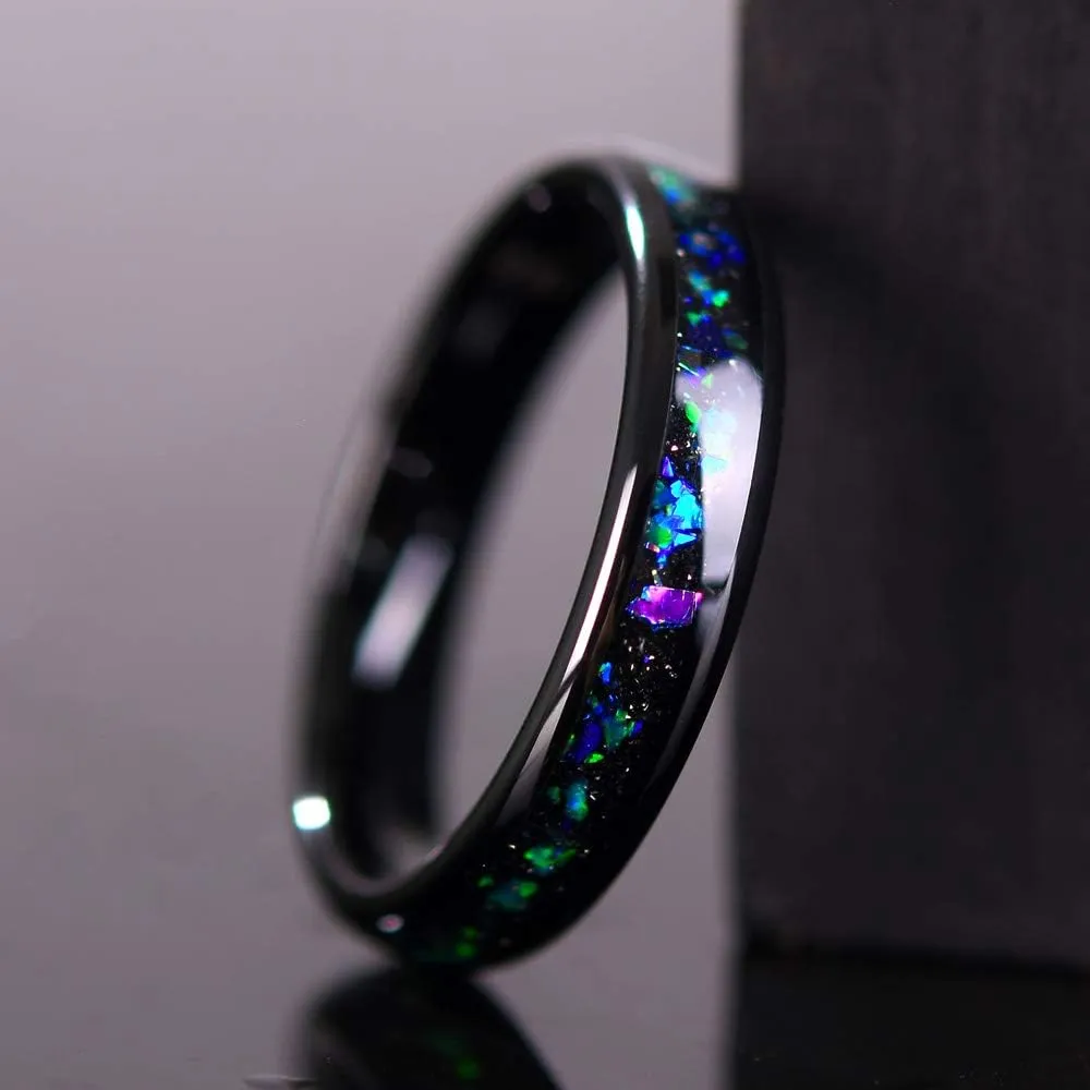 THREE KEYS JEWELRY Mens Womens Tungsten Rings 8mm 4mm Galaxy Series Created-opal Inlay Wedding Bands