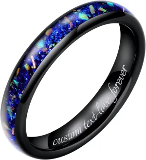 THREE KEYS JEWELRY Mens Womens Tungsten Rings 8mm 4mm Galaxy Series Created-opal Inlay Wedding Bands
