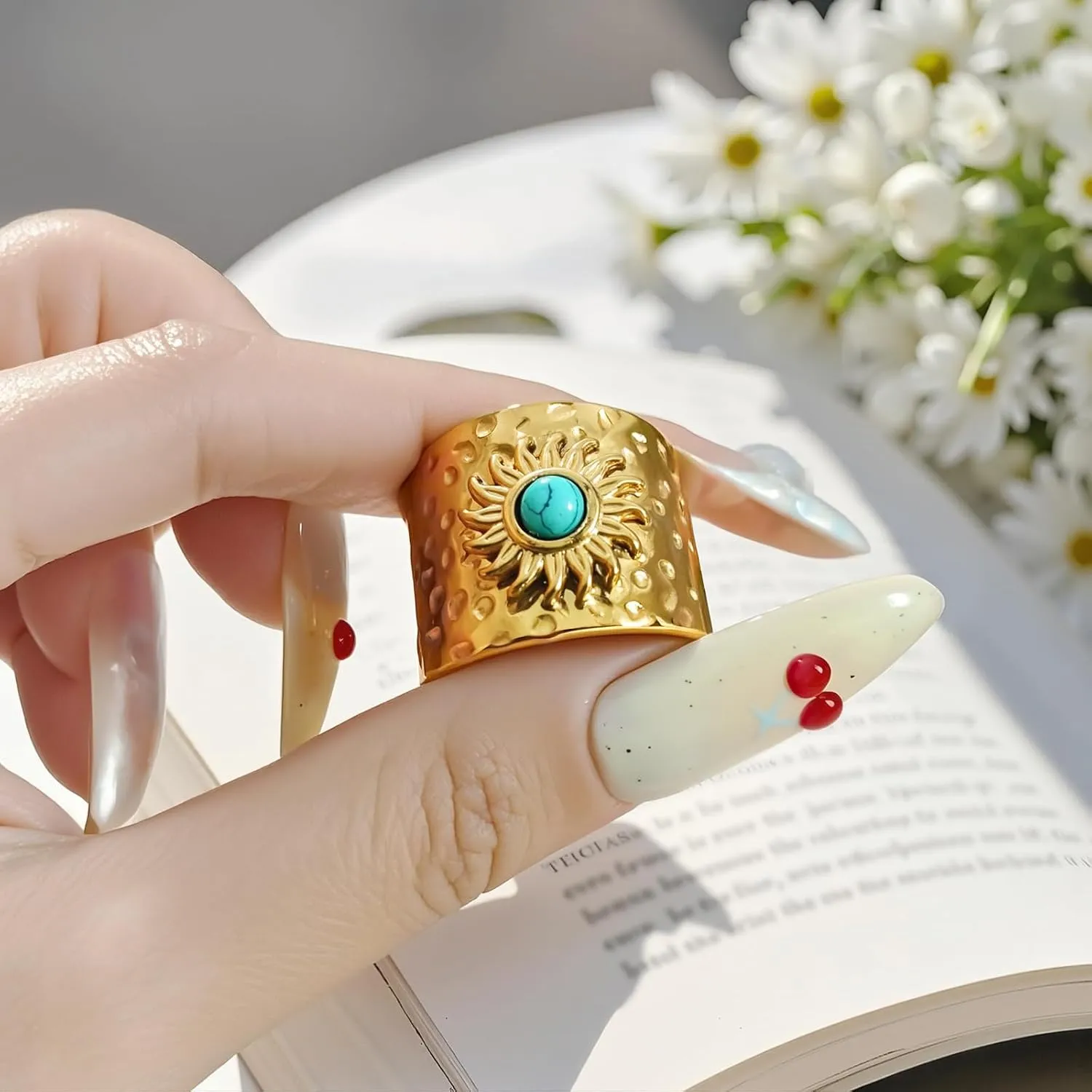 TIANYI Handmade Wide Ring Hammered Opening Rings For Women Vintage Court Style Ring Adjustable Stacking Rings Gold Thumb Rings Gold Statement Rings Gold Jewelry Gift for Mothers Wife Girlfriend Gifts