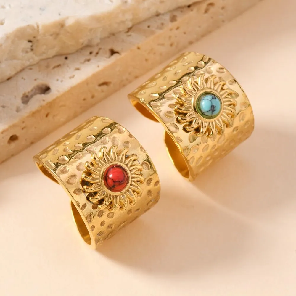 TIANYI Handmade Wide Ring Hammered Opening Rings For Women Vintage Court Style Ring Adjustable Stacking Rings Gold Thumb Rings Gold Statement Rings Gold Jewelry Gift for Mothers Wife Girlfriend Gifts