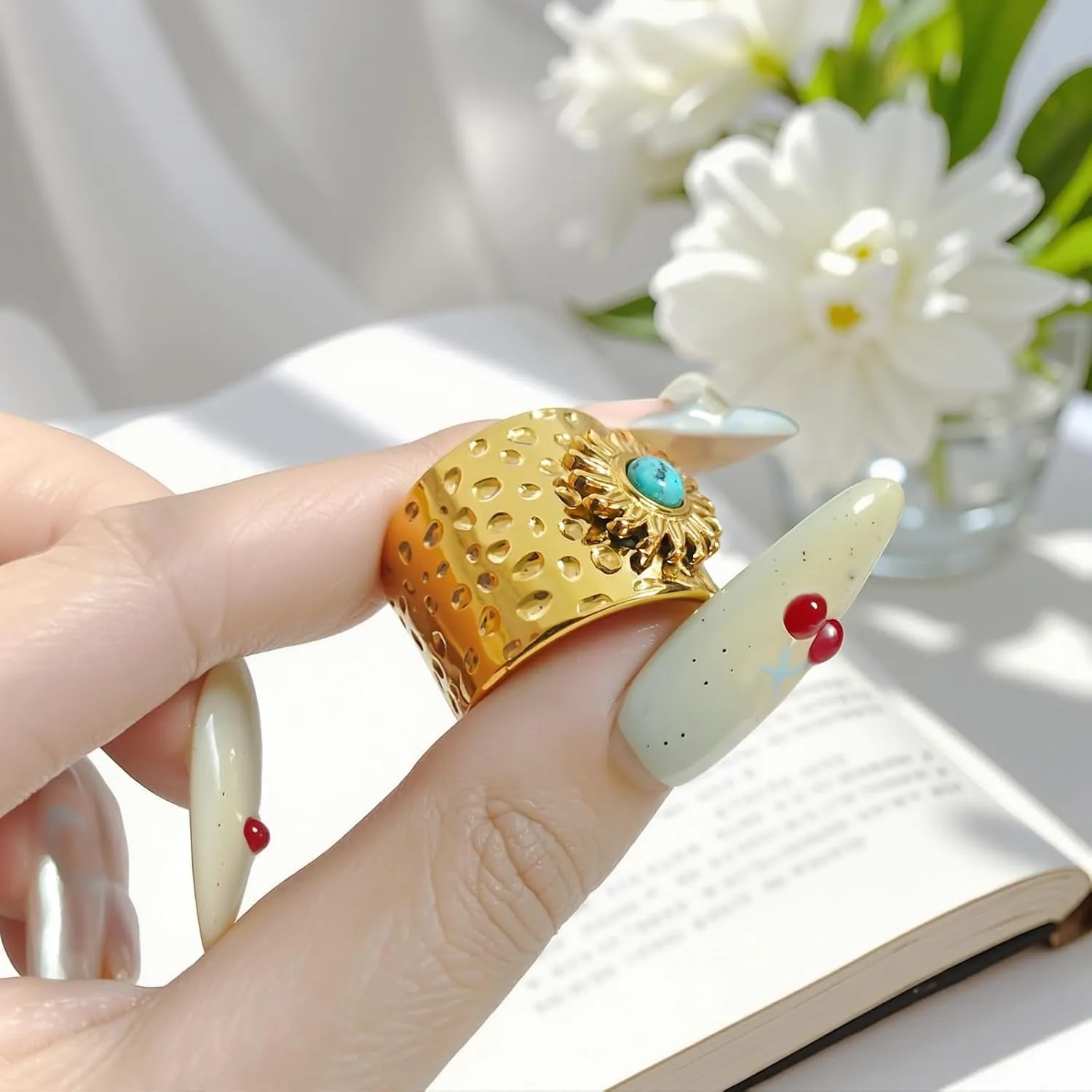 TIANYI Handmade Wide Ring Hammered Opening Rings For Women Vintage Court Style Ring Adjustable Stacking Rings Gold Thumb Rings Gold Statement Rings Gold Jewelry Gift for Mothers Wife Girlfriend Gifts