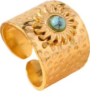 TIANYI Handmade Wide Ring Hammered Opening Rings For Women Vintage Court Style Ring Adjustable Stacking Rings Gold Thumb Rings Gold Statement Rings Gold Jewelry Gift for Mothers Wife Girlfriend Gifts