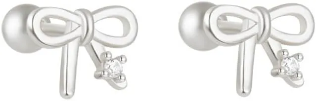 Tiny Bow Stud Earrings for Women S925 Sterling Silver Rhinestone Tragus Piercing Helix Screw Earrings Ribbon Knot Cartilage Earrings Minimalist Jewelry