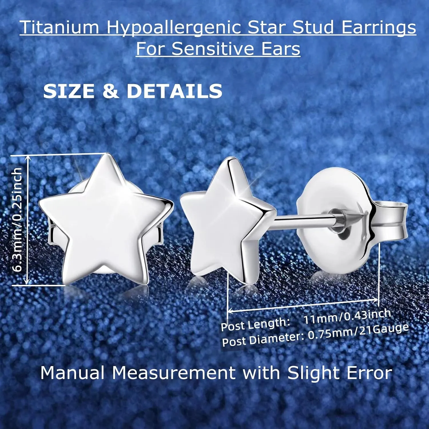 Titanium Earrings, Hypoallergenic Stud Earrings for Women Men Sensitive Ears Star/Moon/Lightning Bolt/Open Heart Premium High Polished (Shiny Grey)
