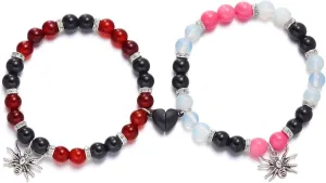 Todenb Spider Bracelets,Couple Friendship Energy Stone Web Beads Pink Relationship Promise Matching Bracelet Relationship Promise for Best Friends Couple Halloween Jewelry
