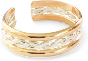 Toe Ring | Braid Stack 14K Gold Fill & Sterling Silver | Unisex Adjustable Toe Ring for Men or Women | One Size Fits All | Two-Tone Mixed Metal Ring