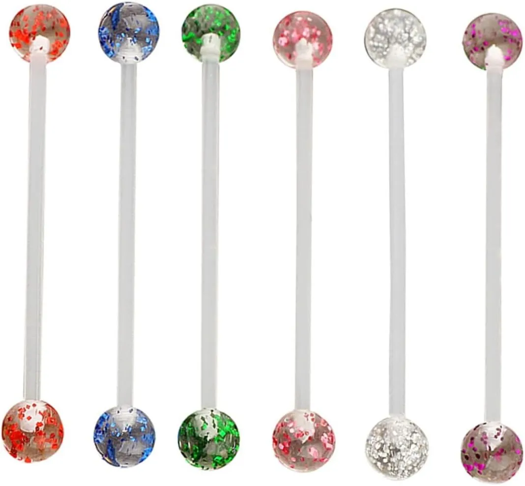 Tongue Body Piercing Jewelry Set 6pcs Tongue Rings in Acrylic Safe for