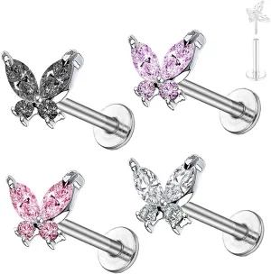 Top Push in Threadless 316L Surgical Steel Flat Back Stud for Nose Lip Stud Bone Studs Nose Piercing Jewelry for Women Men