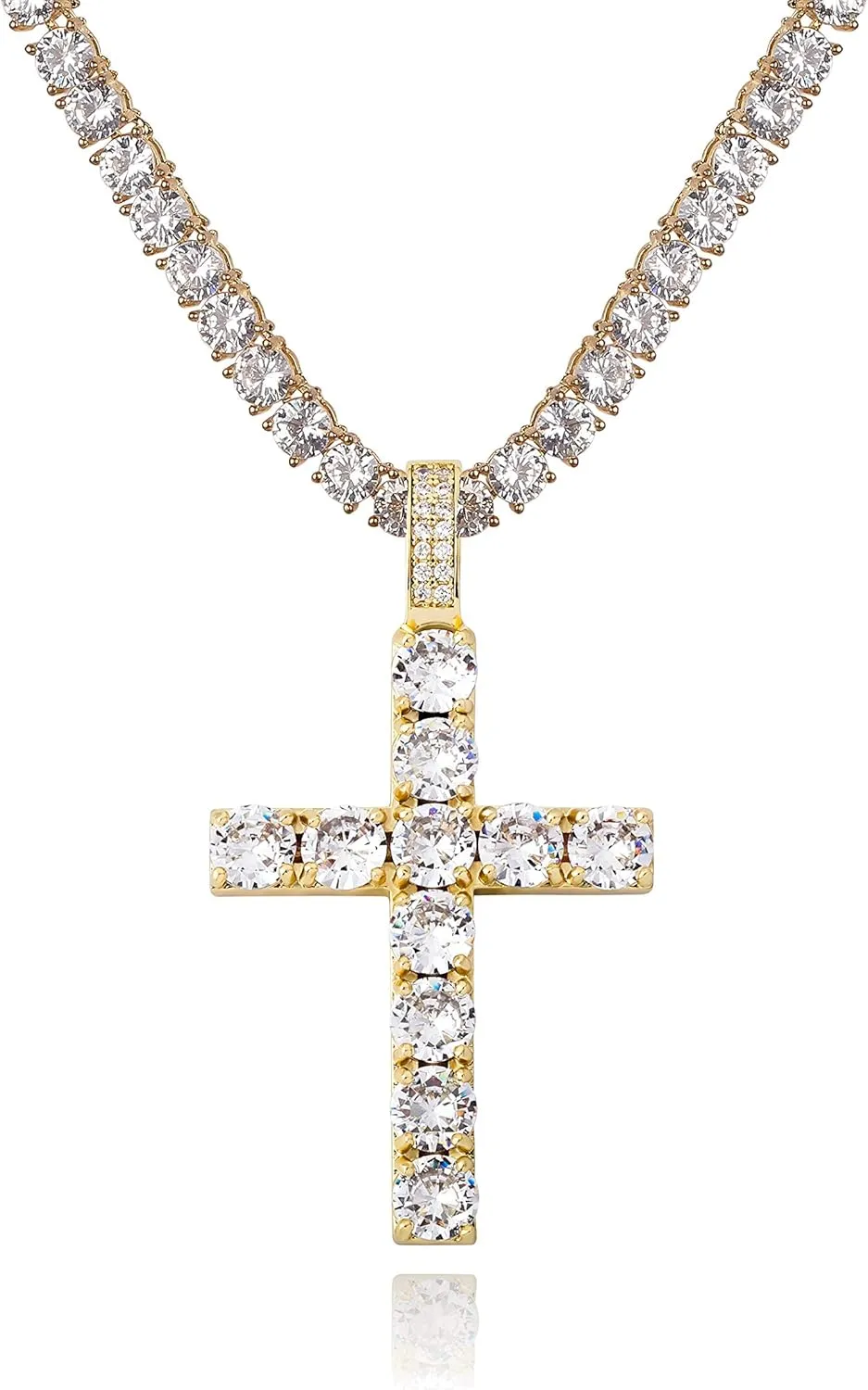 TOPGRILLZ Cross Necklace for Men Gold Necklace for Women Gold Heart Cross Jewelry 14K Silver Plated Solid Iced Cubic Zirconia Stainless Steel Pendant Chain