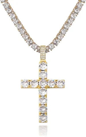 TOPGRILLZ Cross Necklace for Men Gold Necklace for Women Gold Heart Cross Jewelry 14K Silver Plated Solid Iced Cubic Zirconia Stainless Steel Pendant Chain