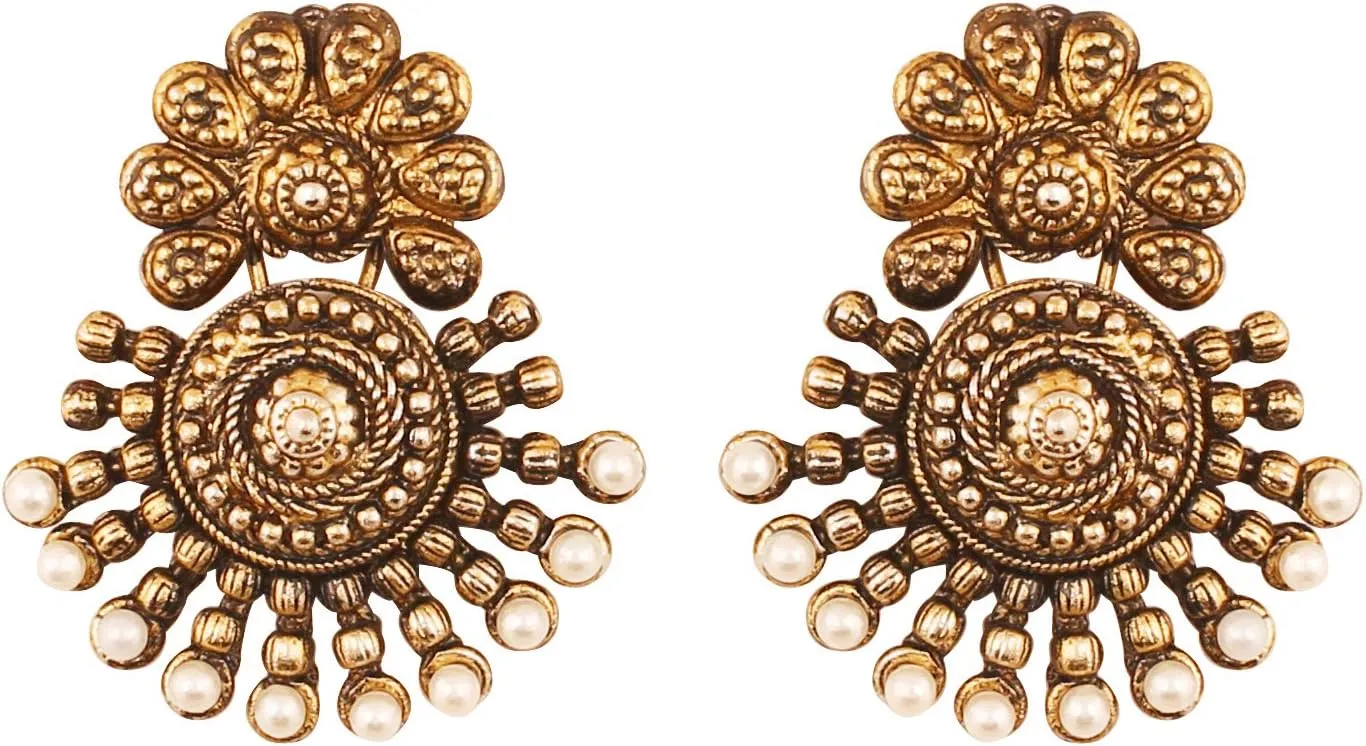 Touchstone Indian Bollywood Ancient Southern Jewelry Inspired Bridal Jewelry Earrings For Women.
