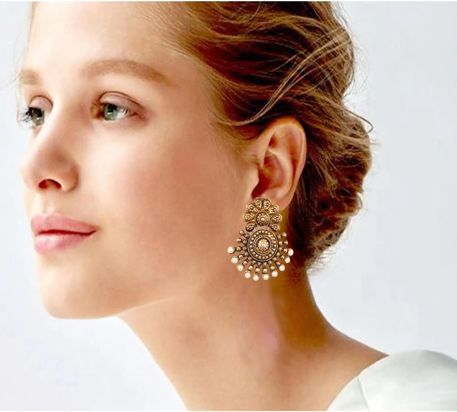 Touchstone Indian Bollywood Ancient Southern Jewelry Inspired Bridal Jewelry Earrings For Women.