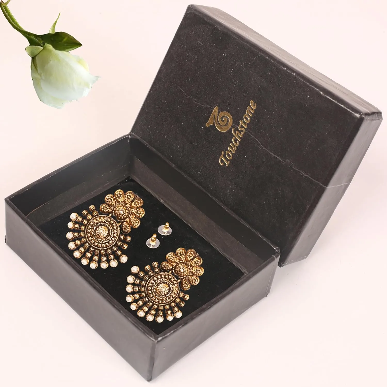 Touchstone Indian Bollywood Ancient Southern Jewelry Inspired Bridal Jewelry Earrings For Women.