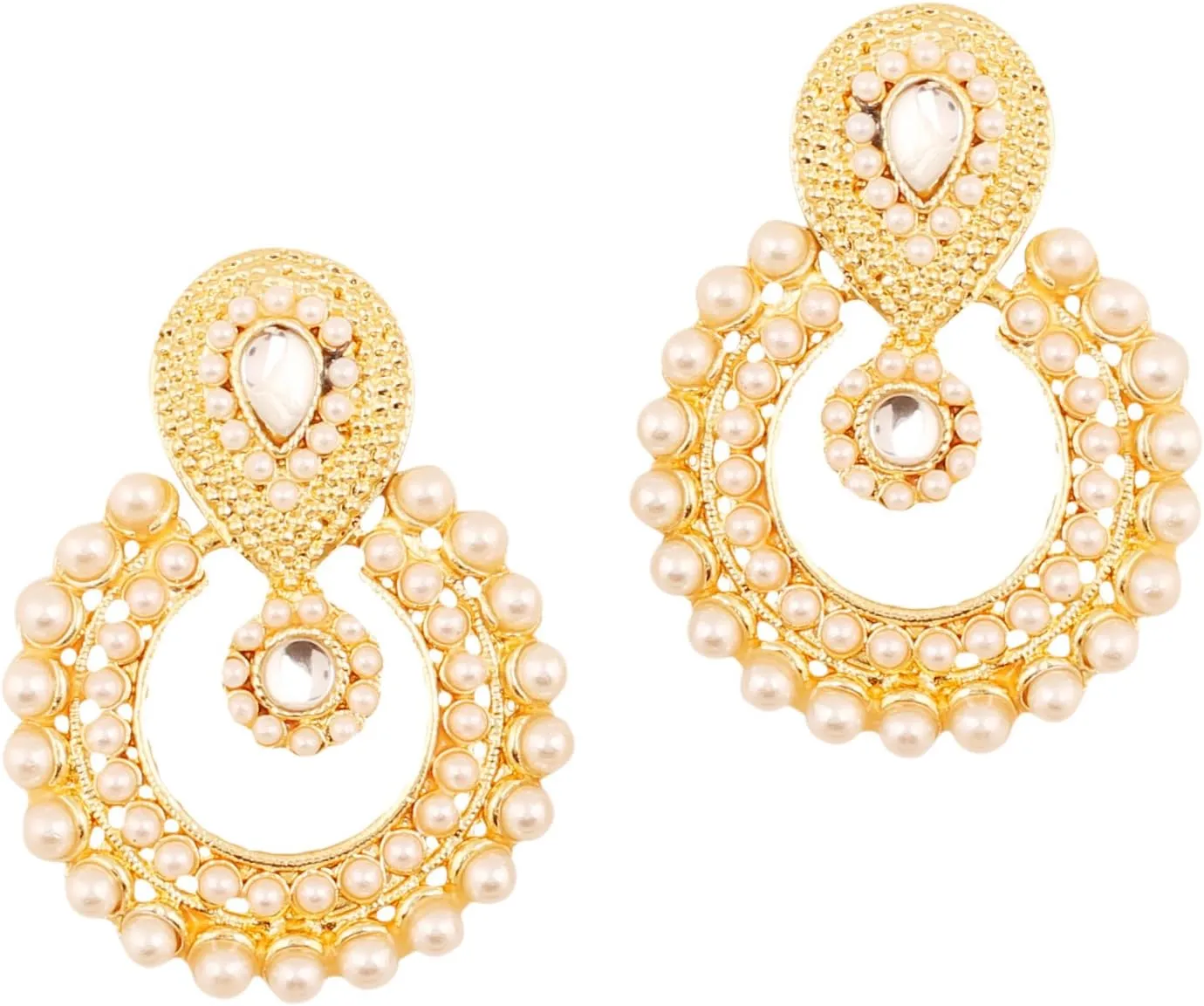 Touchstone Indian Bollywood Chandbali Moon Kundan Polki Look Rhinestones Long Bridal Designer Jewelry Chandelier Earrings For Women In Gold Tone
