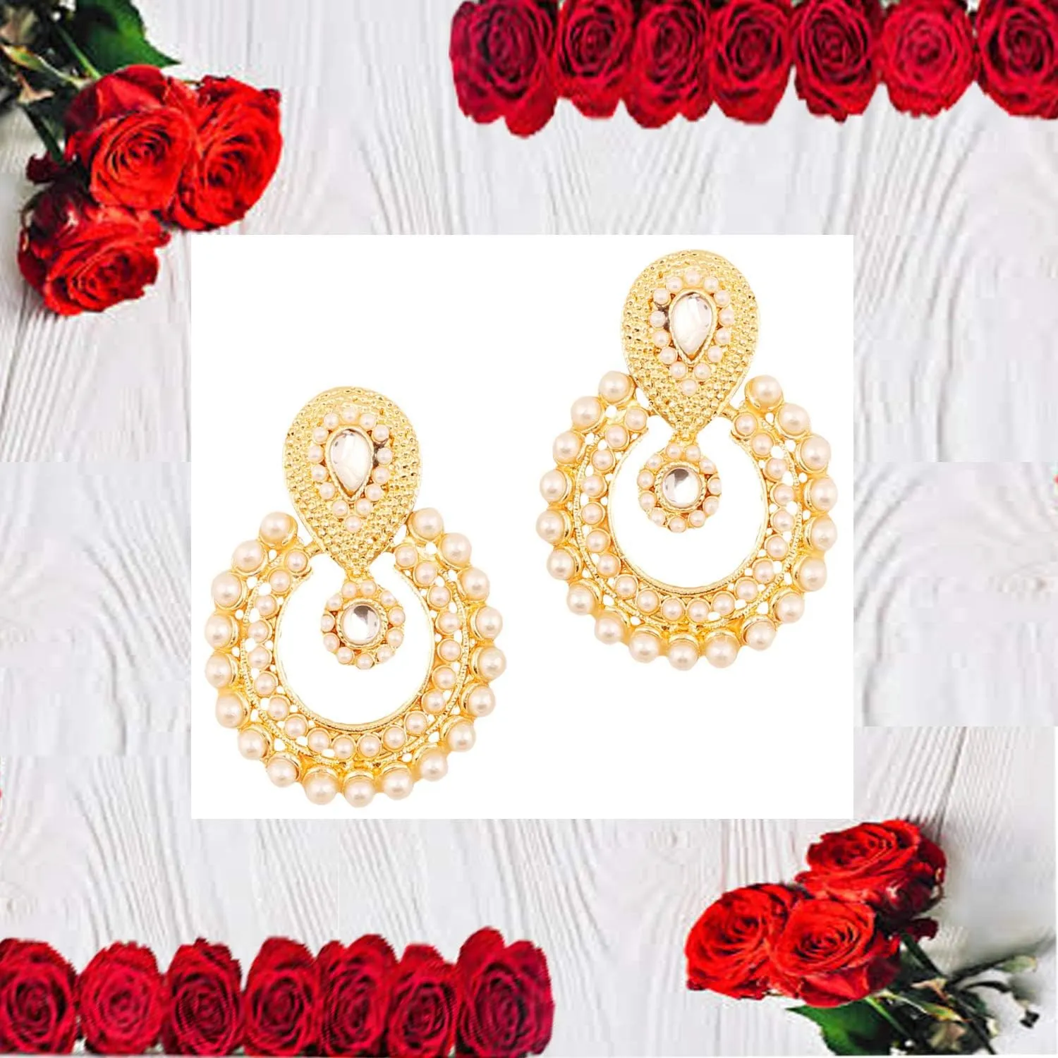 Touchstone Indian Bollywood Chandbali Moon Kundan Polki Look Rhinestones Long Bridal Designer Jewelry Chandelier Earrings For Women In Gold Tone