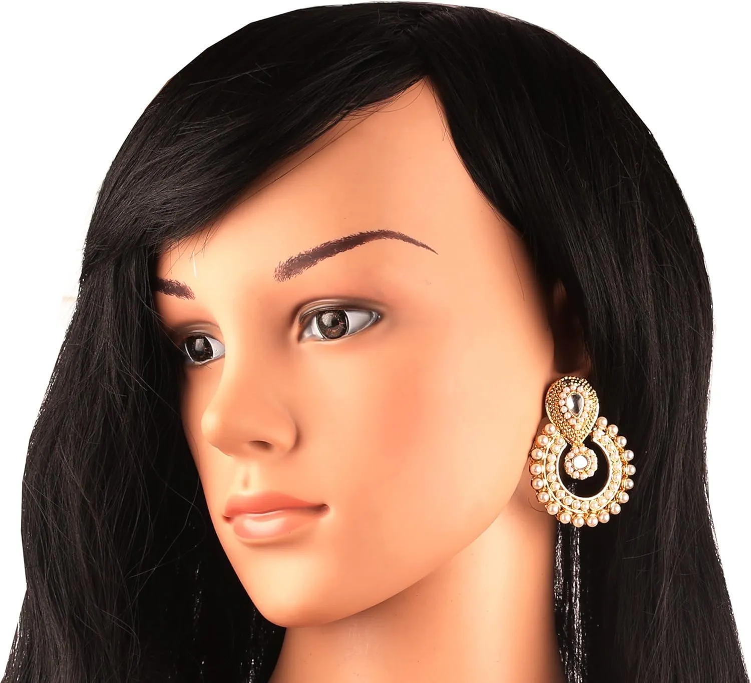 Touchstone Indian Bollywood Chandbali Moon Kundan Polki Look Rhinestones Long Bridal Designer Jewelry Chandelier Earrings For Women In Gold Tone