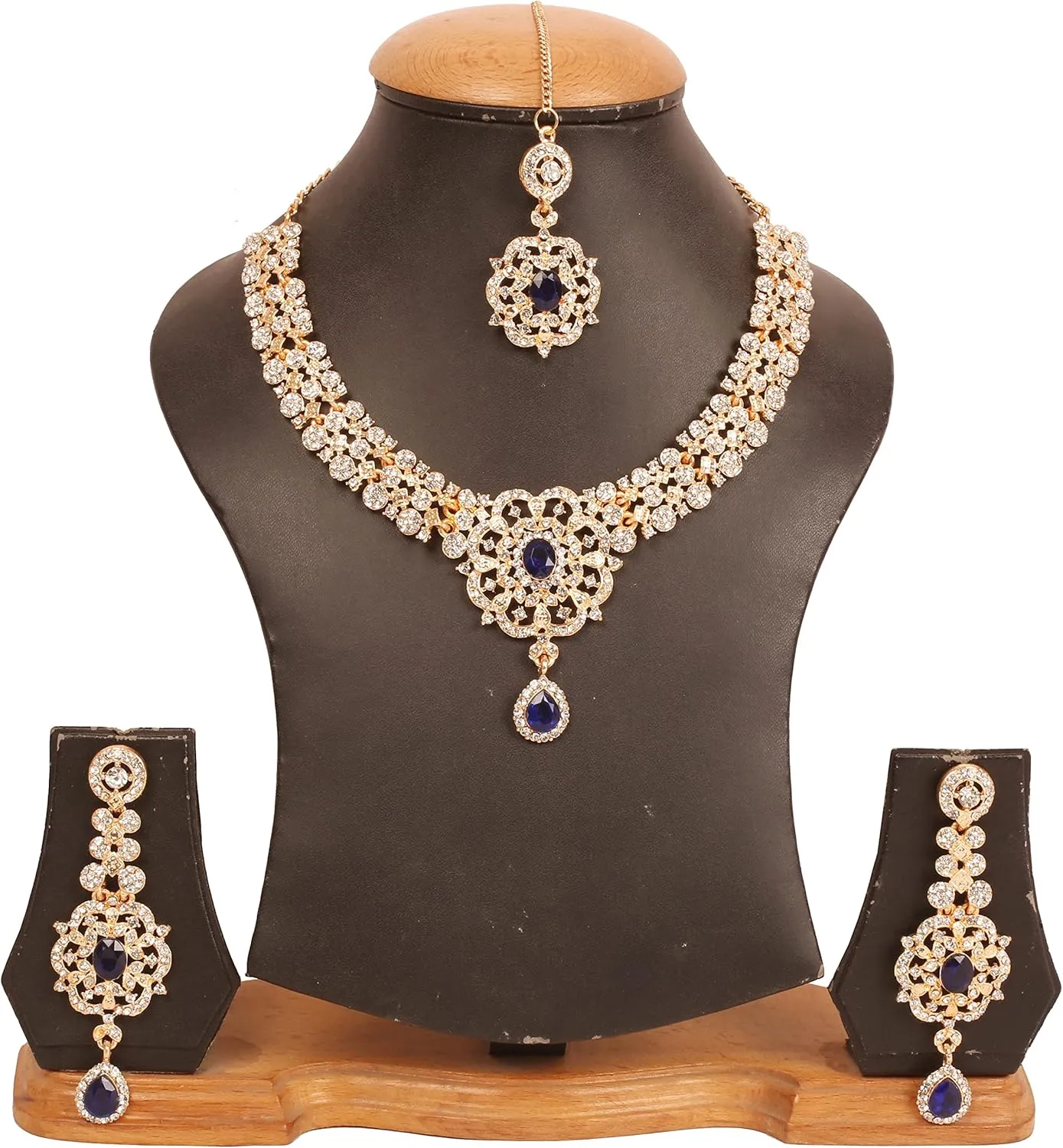 Touchstone Indian Bollywood Desire Enchanting Floral Diamond Studded Look Rhinestone Bridal Designer Jewelry Necklace Set In Gold or White Tone For Women.