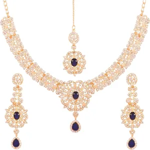 Touchstone Indian Bollywood Desire Enchanting Floral Diamond Studded Look Rhinestone Bridal Designer Jewelry Necklace Set In Gold or White Tone For Women.