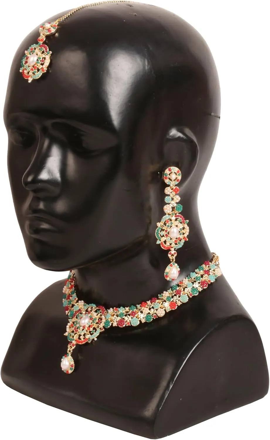 Touchstone Indian Bollywood Desire Enchanting Floral Diamond Studded Look Rhinestone Bridal Designer Jewelry Necklace Set In Gold or White Tone For Women.