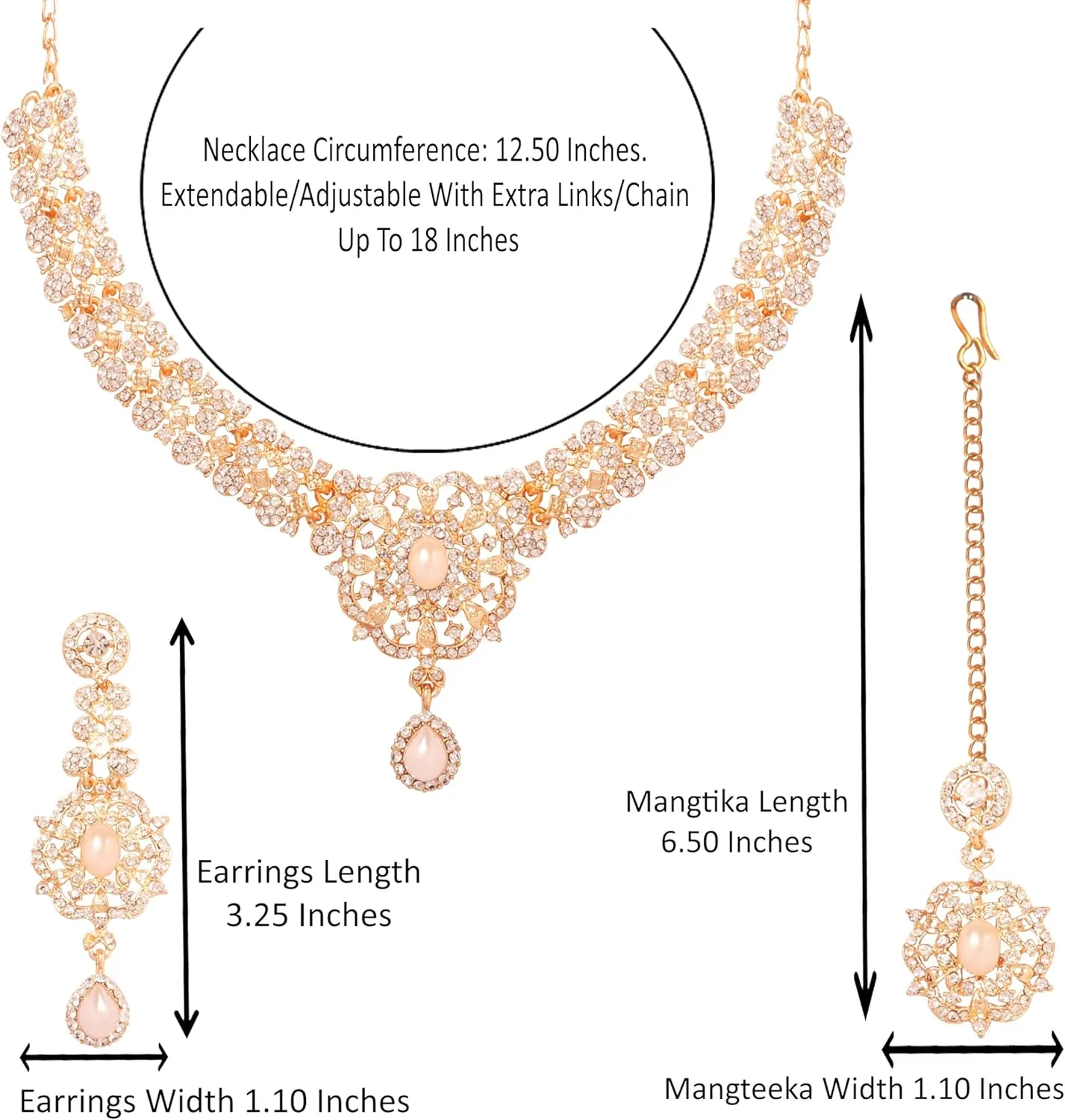 Touchstone Indian Bollywood Desire Enchanting Floral Diamond Studded Look Rhinestone Bridal Designer Jewelry Necklace Set In Gold or White Tone For Women.