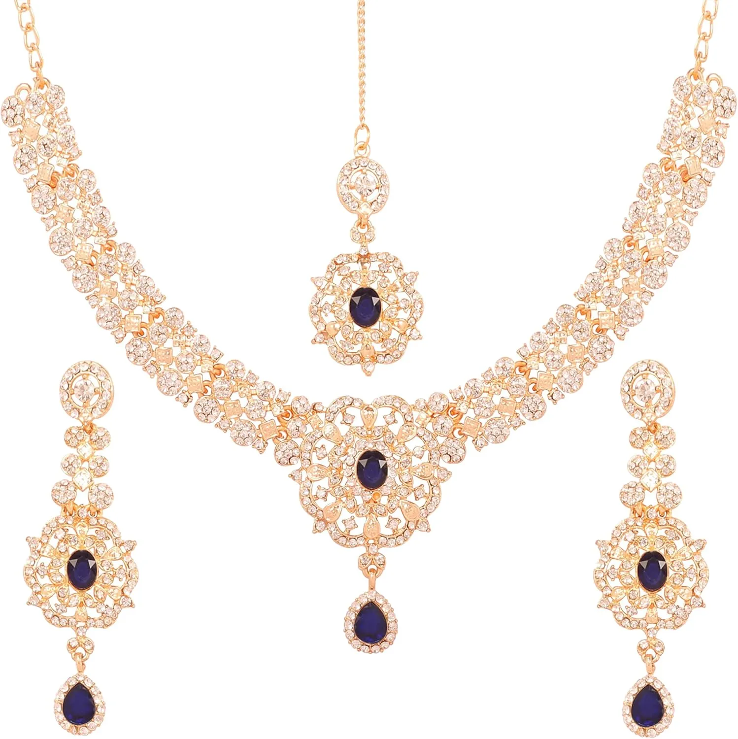 Touchstone Indian Bollywood Desire Enchanting Floral Diamond Studded Look Rhinestone Bridal Designer Jewelry Necklace Set In Gold or White Tone For Women.