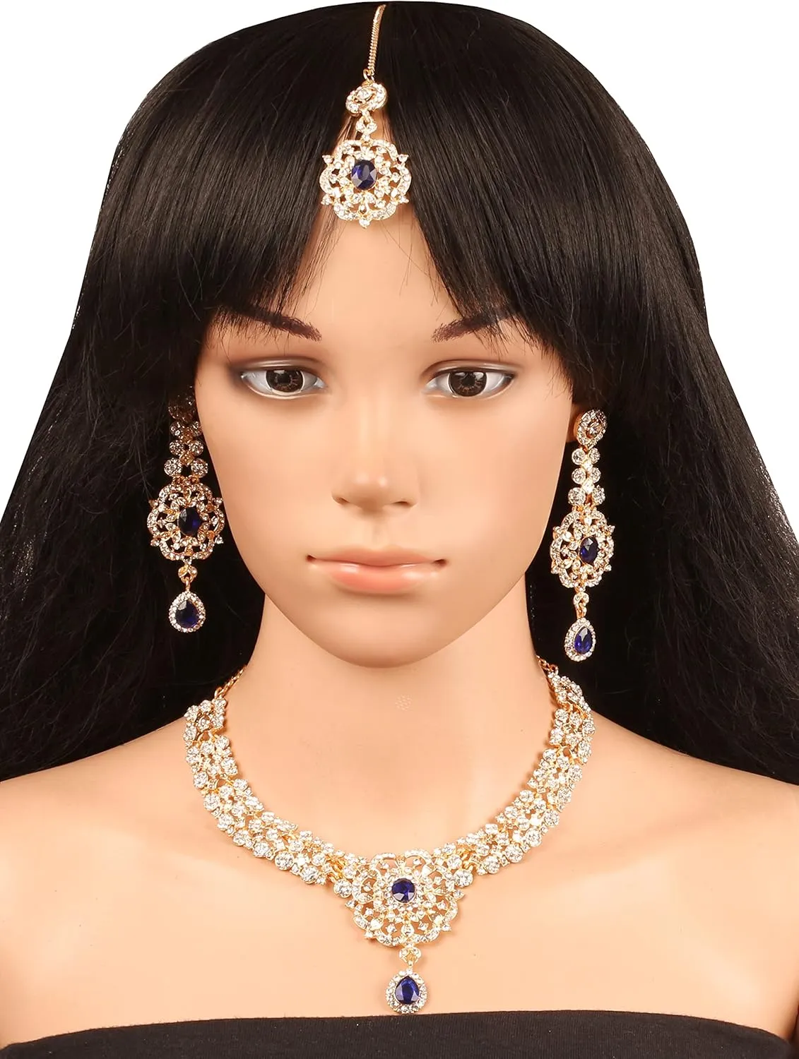 Touchstone Indian Bollywood Desire Enchanting Floral Diamond Studded Look Rhinestone Bridal Designer Jewelry Necklace Set In Gold or White Tone For Women.