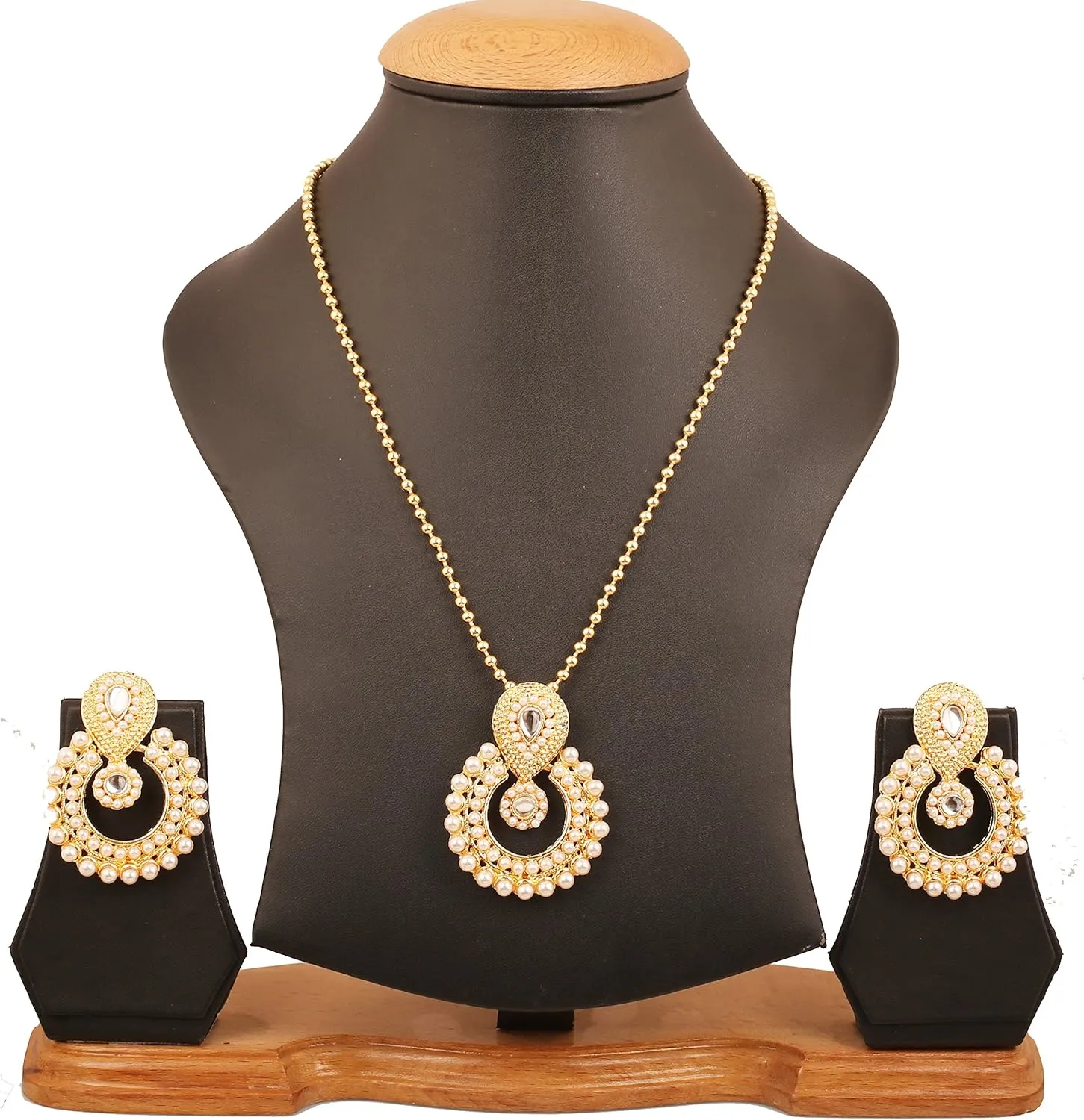 Touchstone Indian Bollywood Elite Mughal Kundan Look Chand Baali Moon Designer Jewelry Pendant Set for Women in Gold Tone.