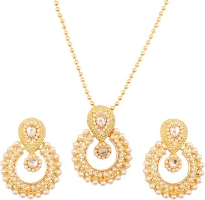 Touchstone Indian Bollywood Elite Mughal Kundan Look Chand Baali Moon Designer Jewelry Pendant Set for Women in Gold Tone.