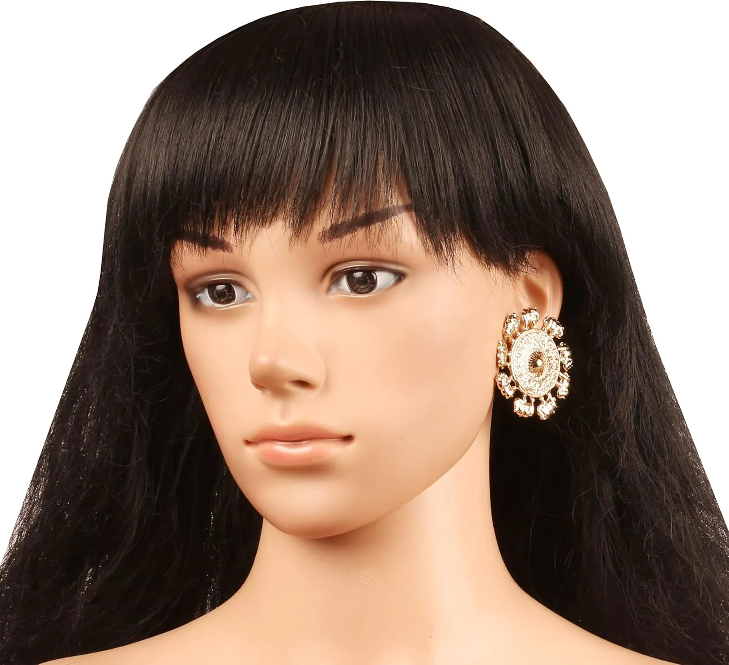 Touchstone Indian Bollywood Ethnic Style Round Shape Designer Jewelry Earrings in Gold Or White Tone for Women