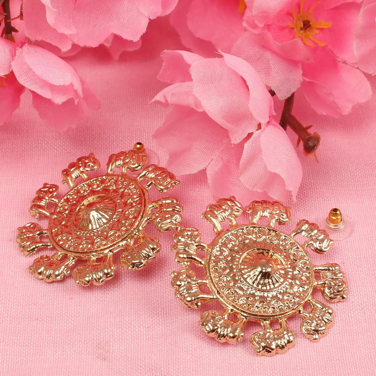 Touchstone Indian Bollywood Ethnic Style Round Shape Designer Jewelry Earrings in Gold Or White Tone for Women