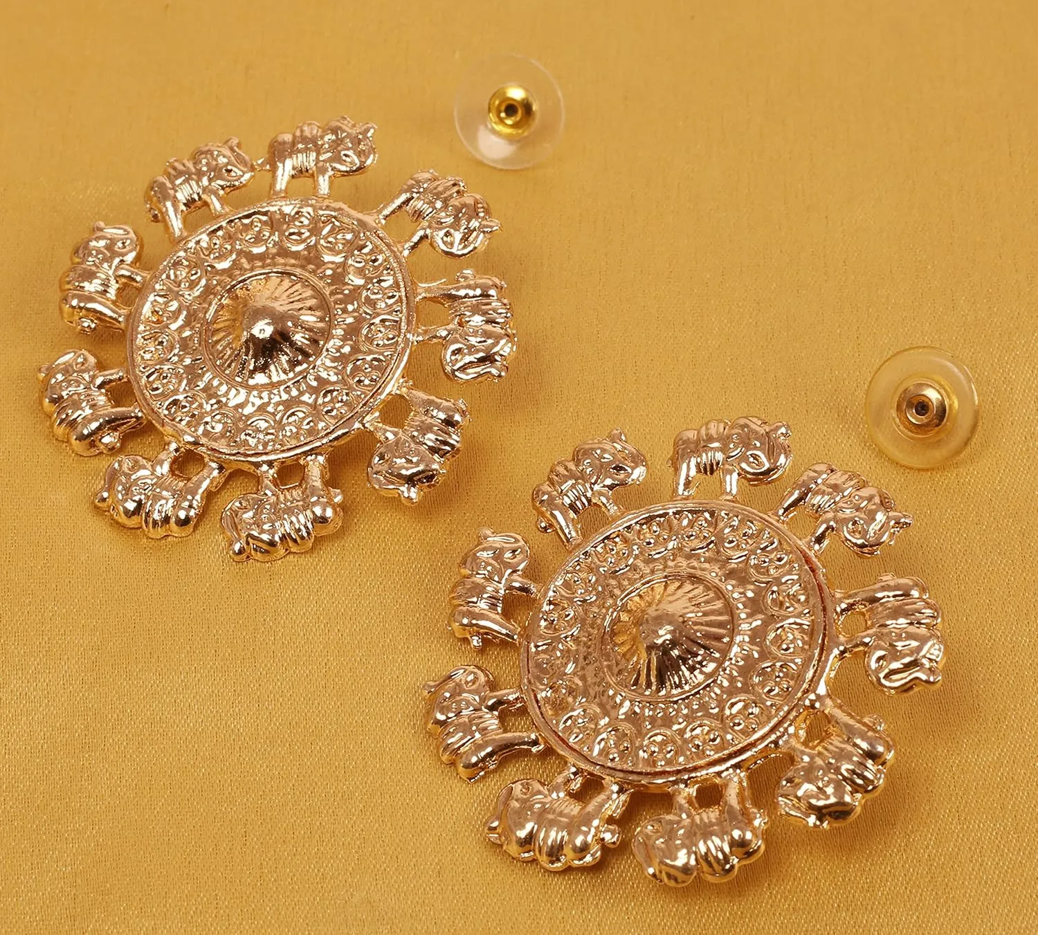 Touchstone Indian Bollywood Ethnic Style Round Shape Designer Jewelry Earrings in Gold Or White Tone for Women