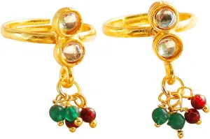 Touchstone Indian Bollywood Ethnic Traditional Hangings Designer Jewelry Toe Rings in Gold Or White Tone for Women.
