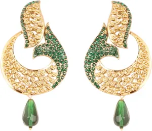 Touchstone Indian bollywood fish designer dridal jewelry long chandelier earrings in antique gold tone for women.