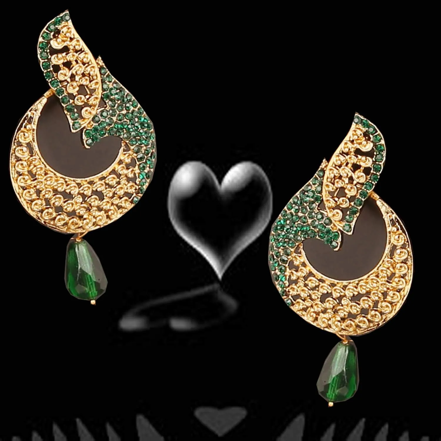 Touchstone Indian bollywood fish designer dridal jewelry long chandelier earrings in antique gold tone for women.