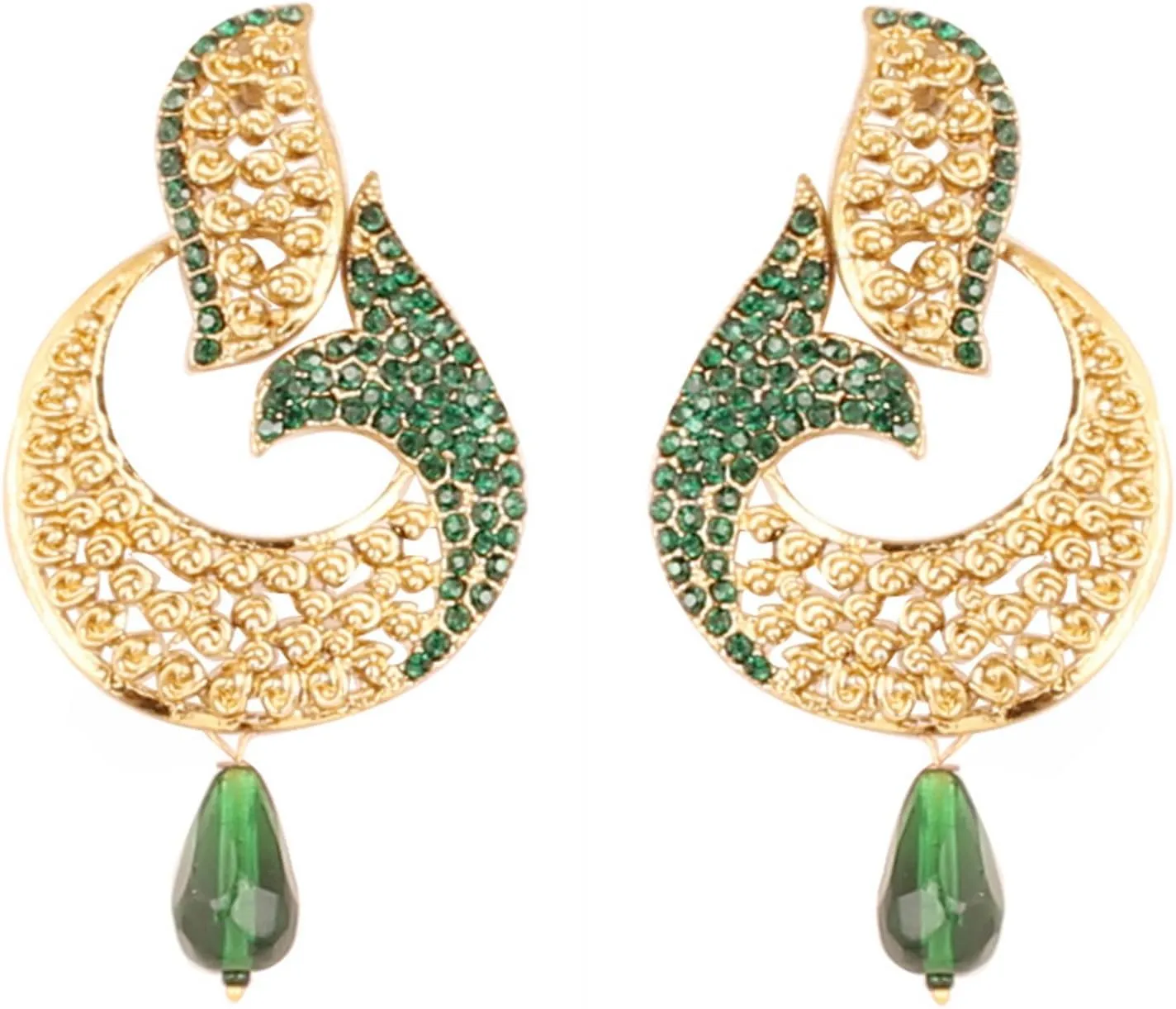Touchstone Indian bollywood fish designer dridal jewelry long chandelier earrings in antique gold tone for women.