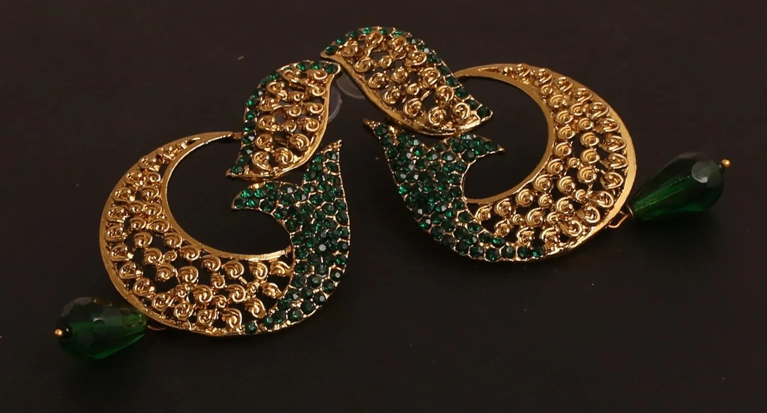 Touchstone Indian bollywood fish designer dridal jewelry long chandelier earrings in antique gold tone for women.