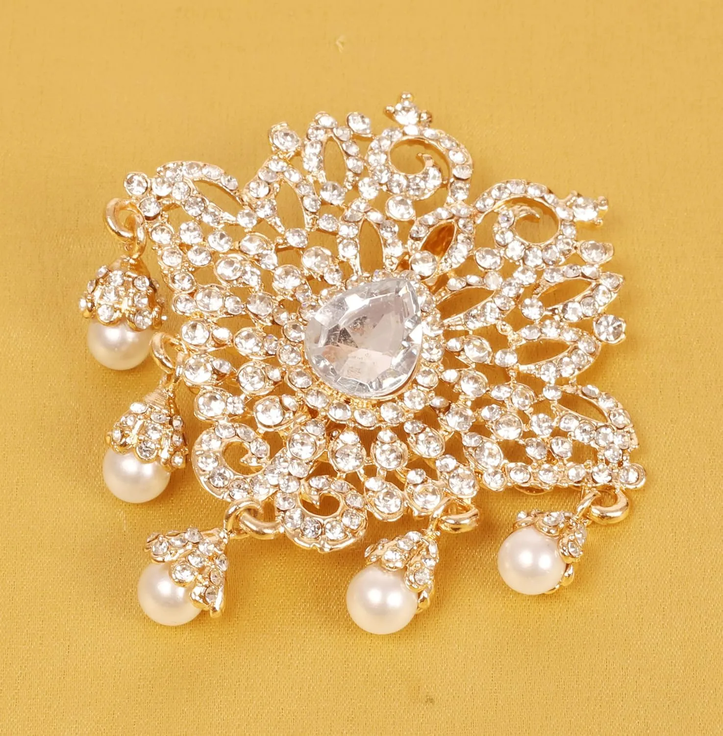 Touchstone Indian Bollywood Handcrafted Designer Jewelry Brooch Lapel Pin in Gold Or Silver Tone for Women.