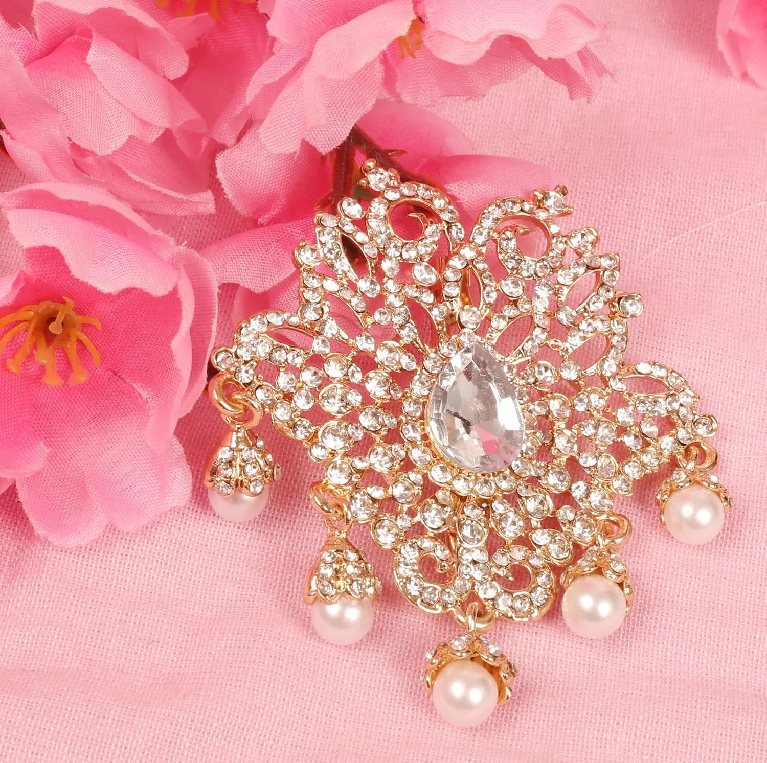 Touchstone Indian Bollywood Handcrafted Designer Jewelry Brooch Lapel Pin in Gold Or Silver Tone for Women.