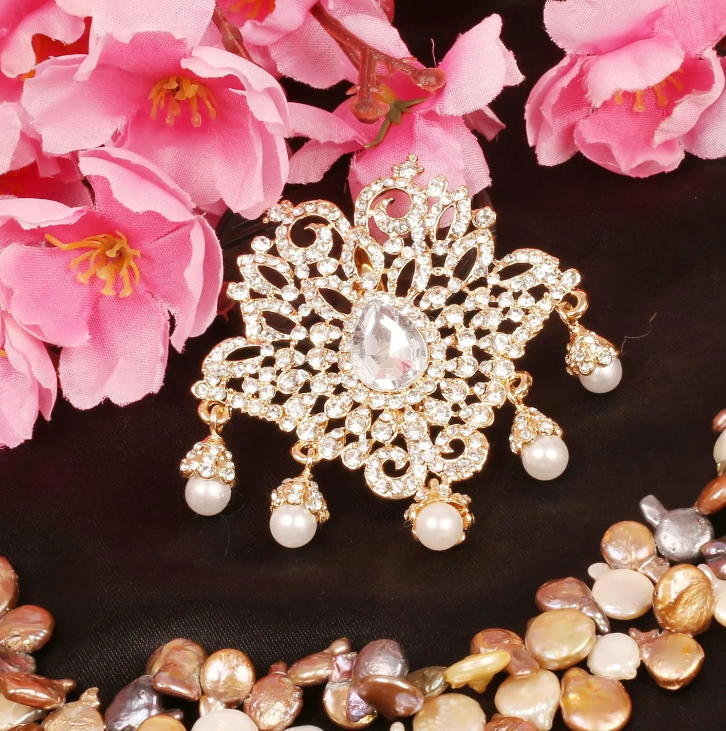 Touchstone Indian Bollywood Handcrafted Designer Jewelry Brooch Lapel Pin in Gold Or Silver Tone for Women.