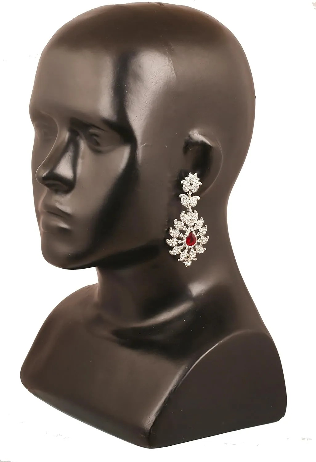 Touchstone Indian Bollywood Handcrafted Pretty Paisley Inspired Embellished With Rhinestone Ravishing Designer Jewelry Chandelier Earrings In White or Silver or Gold Tone For Women.