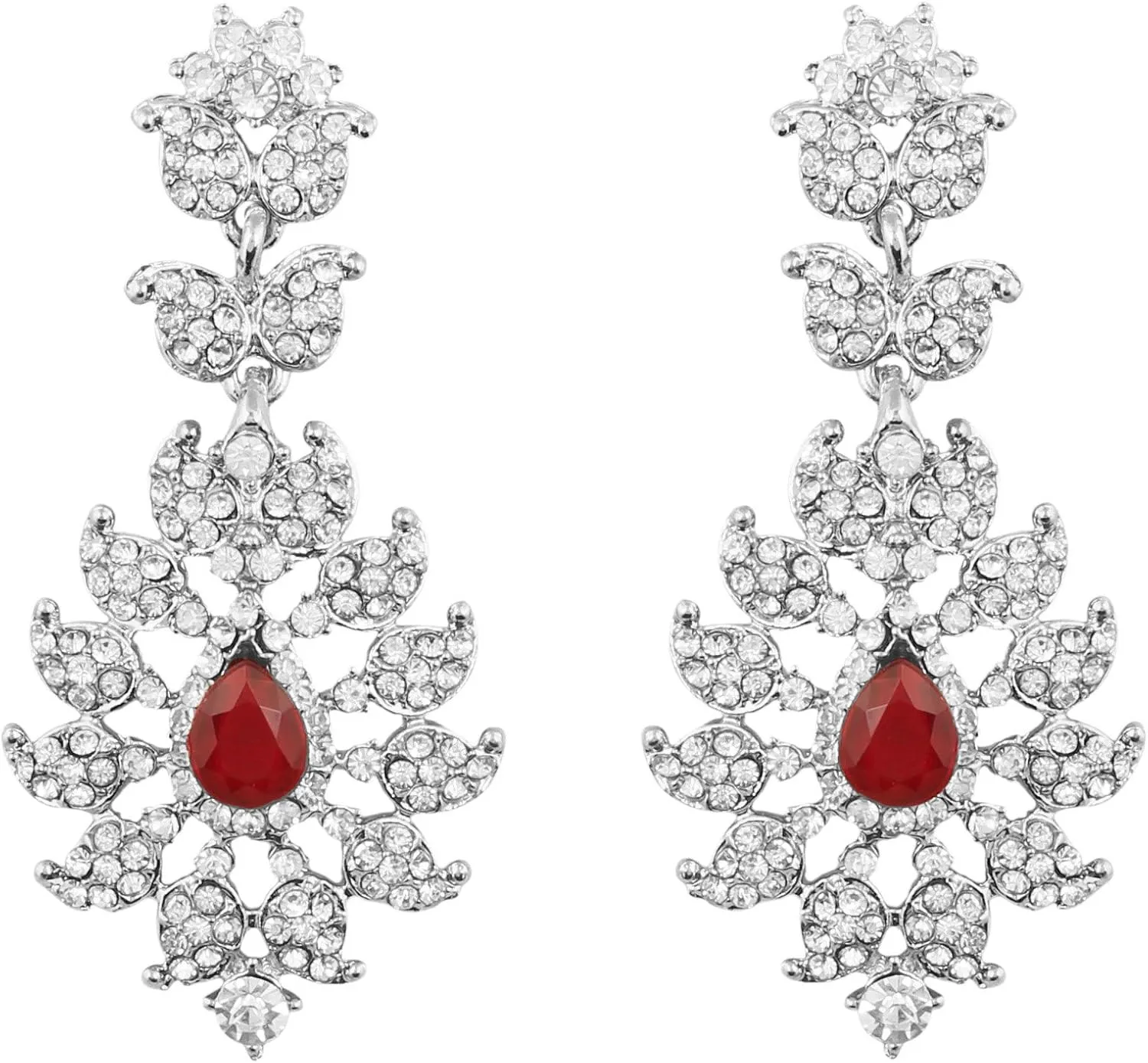 Touchstone Indian Bollywood Handcrafted Pretty Paisley Inspired Embellished With Rhinestone Ravishing Designer Jewelry Chandelier Earrings In White or Silver or Gold Tone For Women.