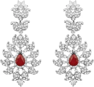Touchstone Indian Bollywood Handcrafted Pretty Paisley Inspired Embellished With Rhinestone Ravishing Designer Jewelry Chandelier Earrings In White or Silver or Gold Tone For Women.