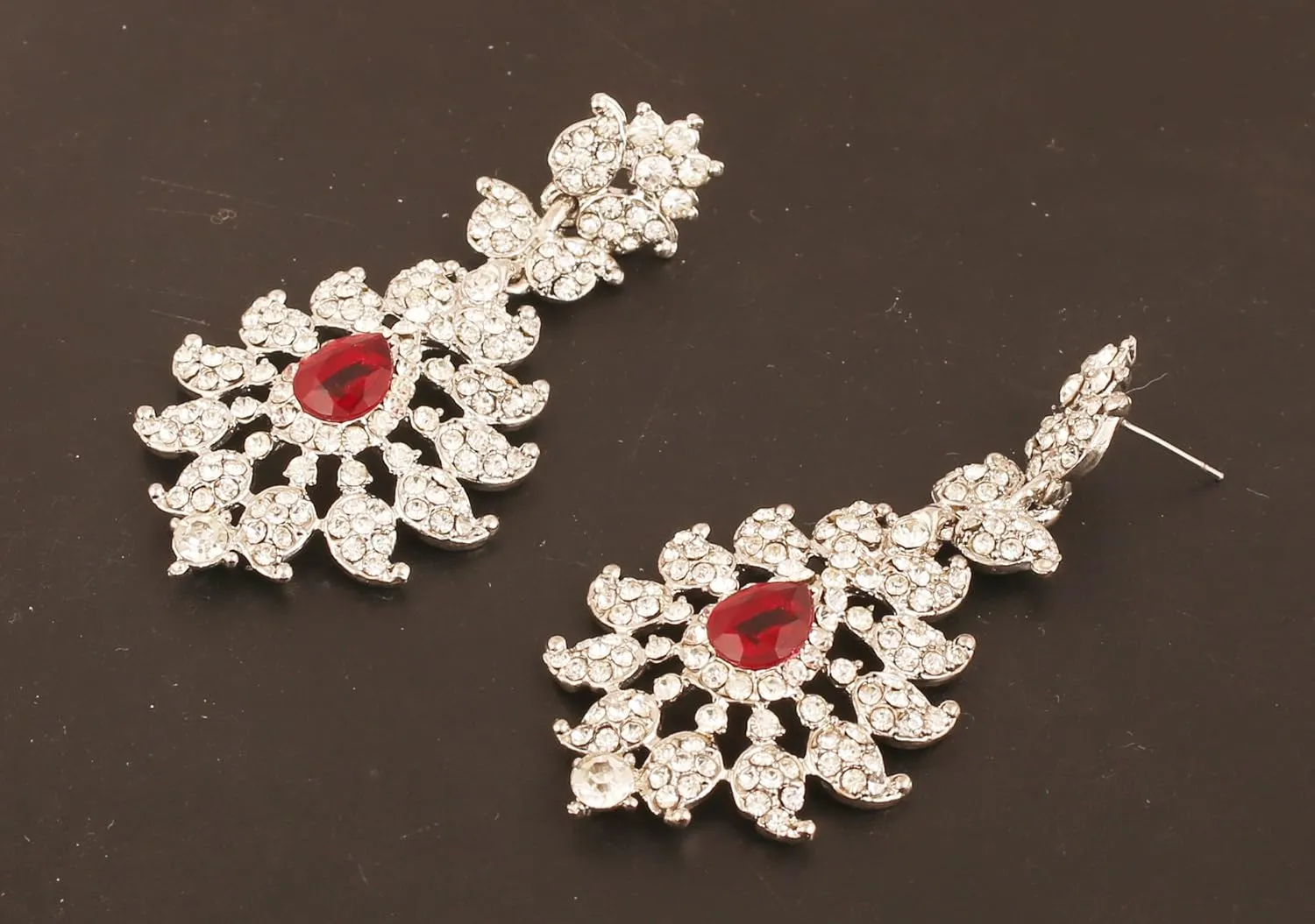 Touchstone Indian Bollywood Handcrafted Pretty Paisley Inspired Embellished With Rhinestone Ravishing Designer Jewelry Chandelier Earrings In White or Silver or Gold Tone For Women.