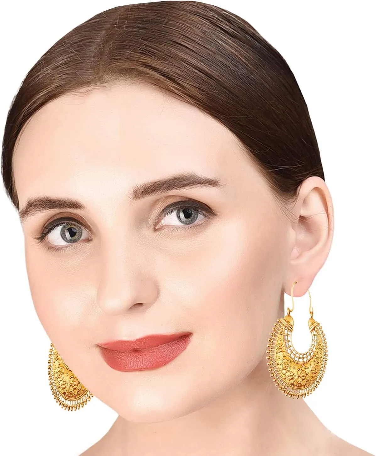 Touchstone Indian Bollywood Pretty Fringes and Floral Theme Ethnic South Indian Chandbali Moon Bridal Designer Jewelry Chandelier Earrings for Women In Antique Gold or Silver Tone