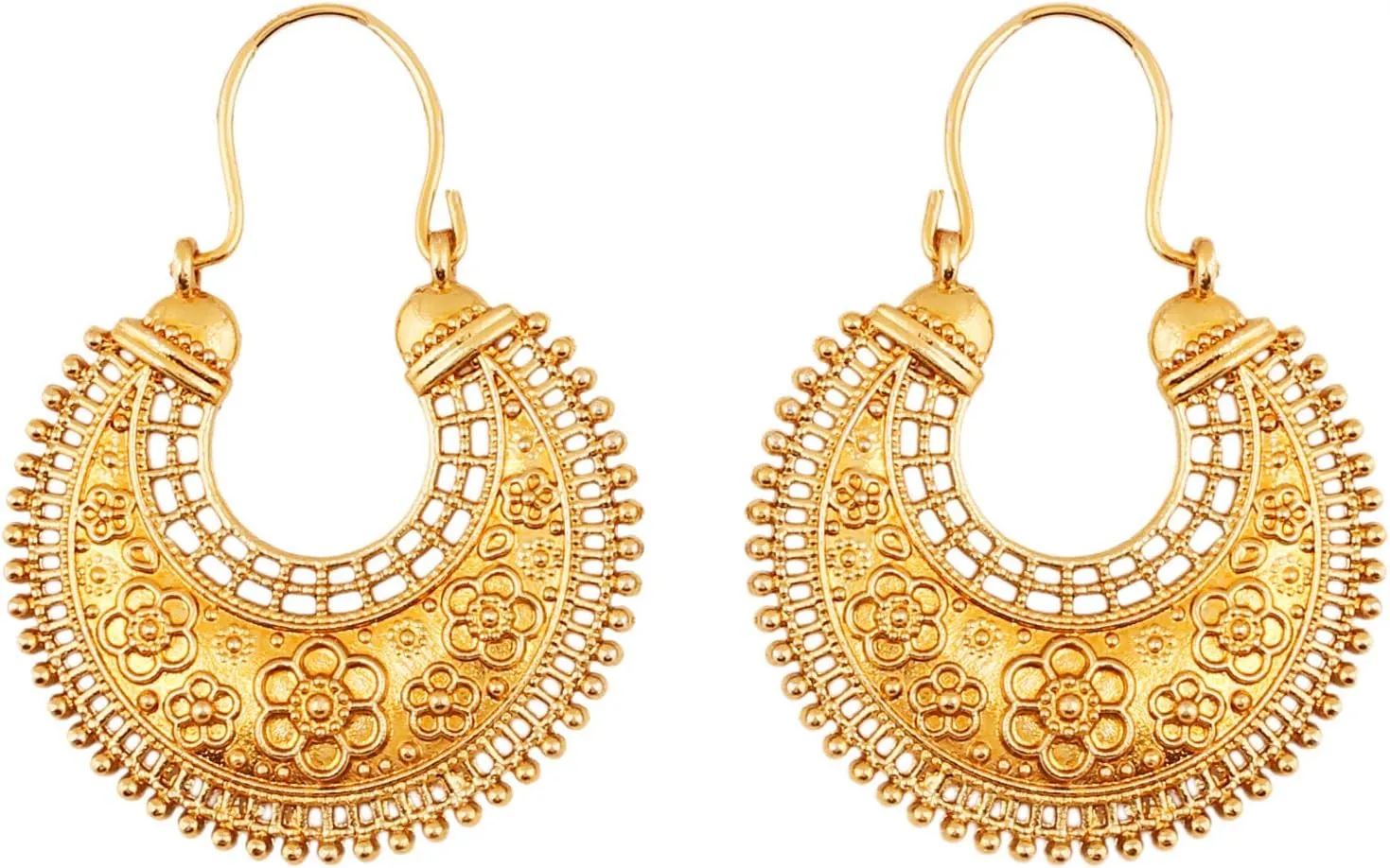 Touchstone Indian Bollywood Pretty Fringes and Floral Theme Ethnic South Indian Chandbali Moon Bridal Designer Jewelry Chandelier Earrings for Women In Antique Gold or Silver Tone