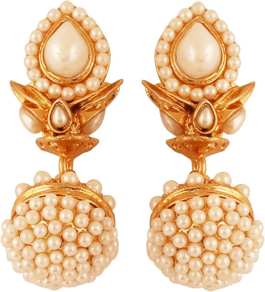 Touchstone Indian Bollywood Pretty Spherical Drum Shape Studded Look Designer Jewelry Chandelier Jhumki Earrings For Women.